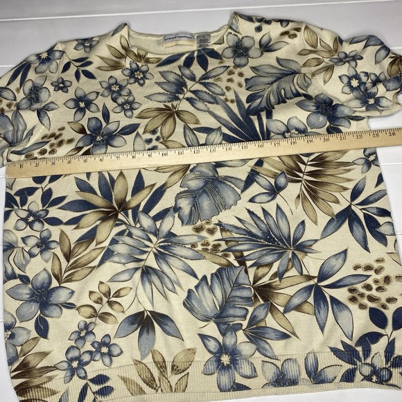 Vintage ALFRED DUNNER Cream Blue Beige Floral Beaded Knit Top Short Sleeve SZ 1X - Picture 9 of 14